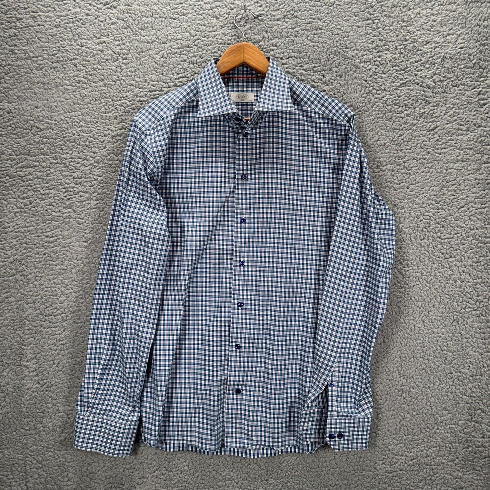 Eton Slim Blue Check Long Sleeve Button Up Dress Shirt MenSize 42 / 16.5
